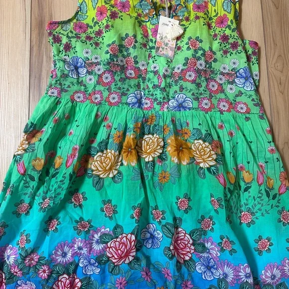 Johnny Was Green and Blue Floral Midi Dress - Picture 5 of 14
